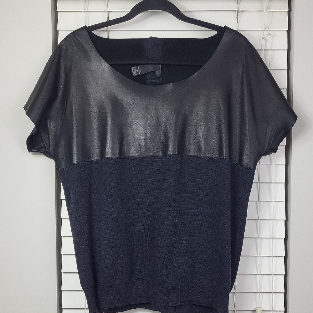 🌸 Black Leather and Knit Top. Size L